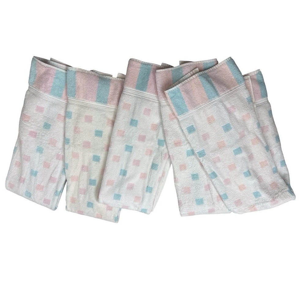 JCPenny Collection Color Forum vtg bath towels pink/aqua checked 46"x24"